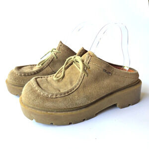 Vintage 90s Y2K Mudd Platform Chunky Shoes Size 7.5 Leather Tan Clog Lug Alexia